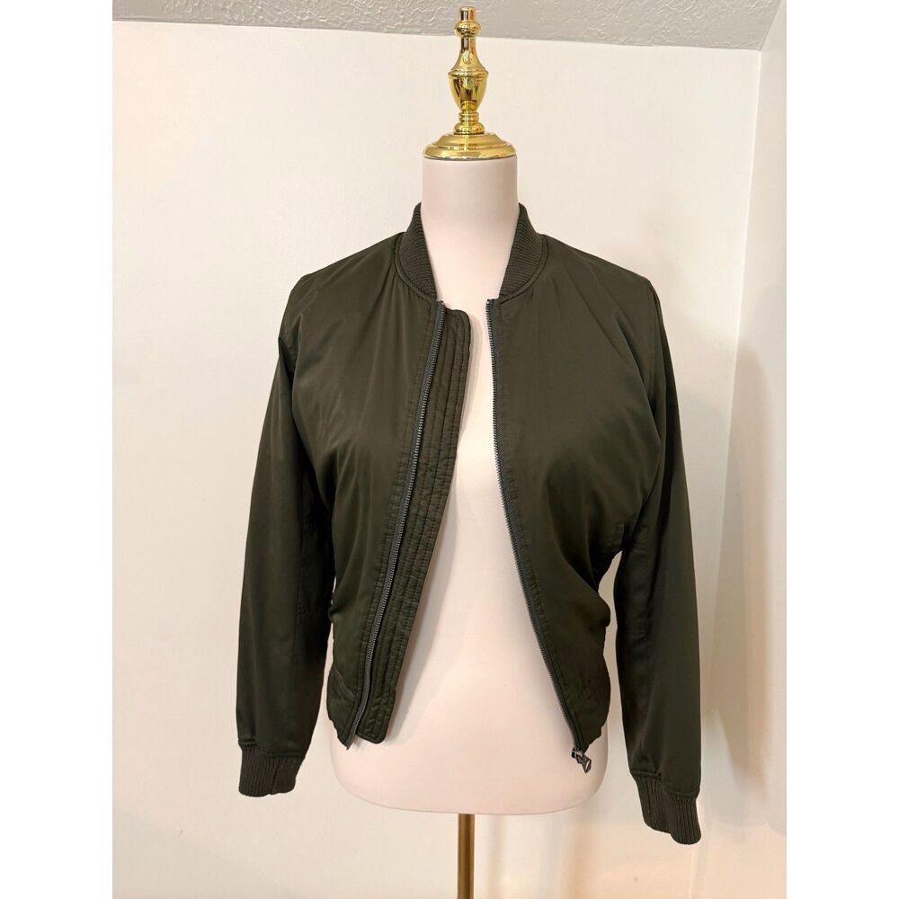 American Eagle Olive Green Bomber Jacket Quilted Lined Full Zip Women’s XS
